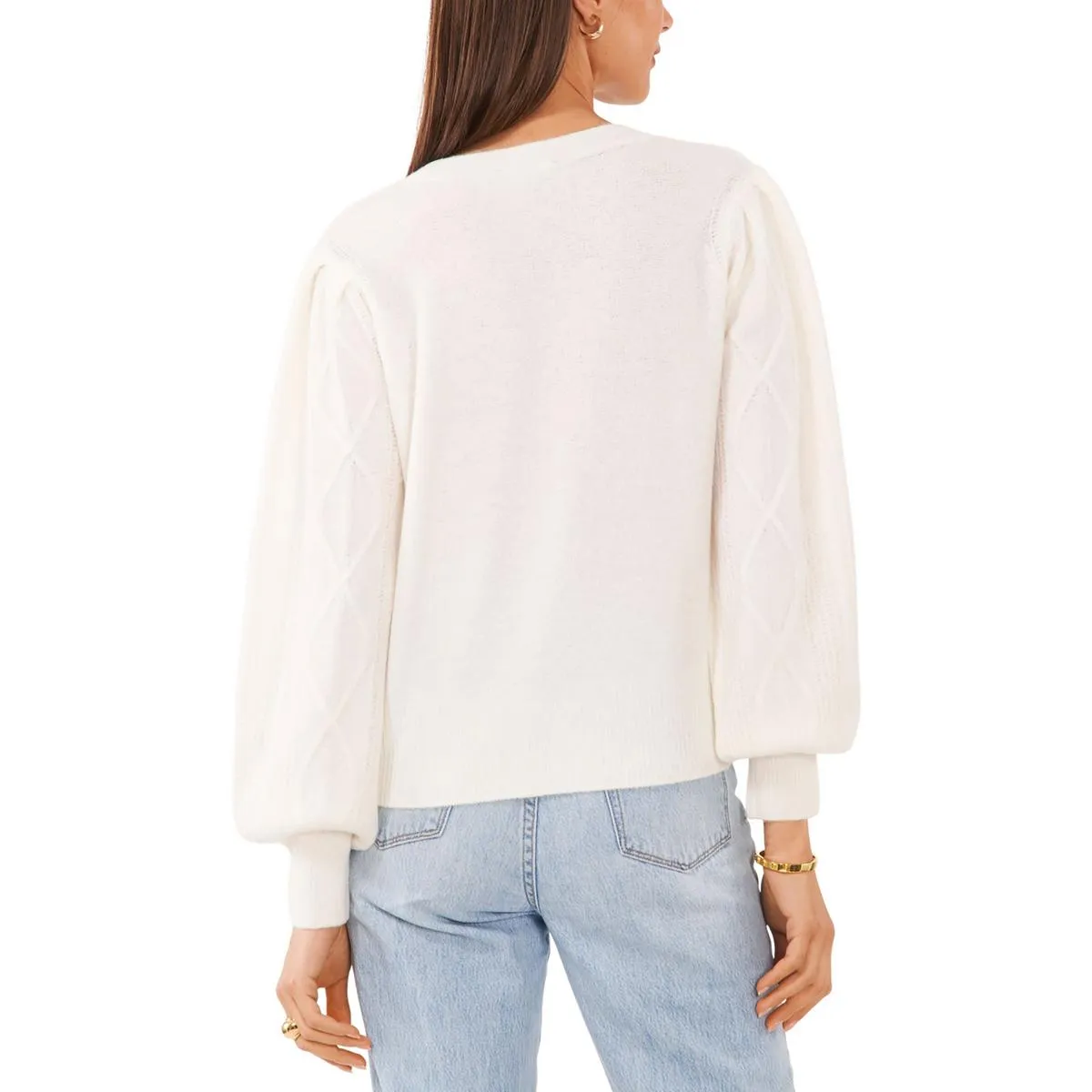 1.State Womens Midnight Garden Cable Knit Crewneck Pullover Sweater