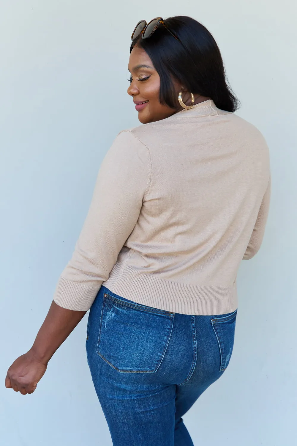 3/4 Sleeve Cropped Cardigan in Khaki