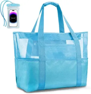 50L Mesh Beach Bag Extra Large, Durable Lightweight Reusable Beach Tote Pool Travel Foldable Carryall with Zipper