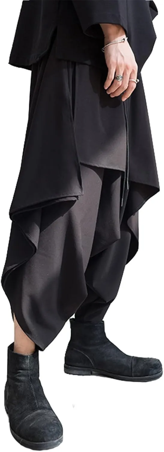 AITFINEISM Men's Casual Skirt Pants Loose Wide Leg Harem Pant Japanese Harajuku Kimono Trousers