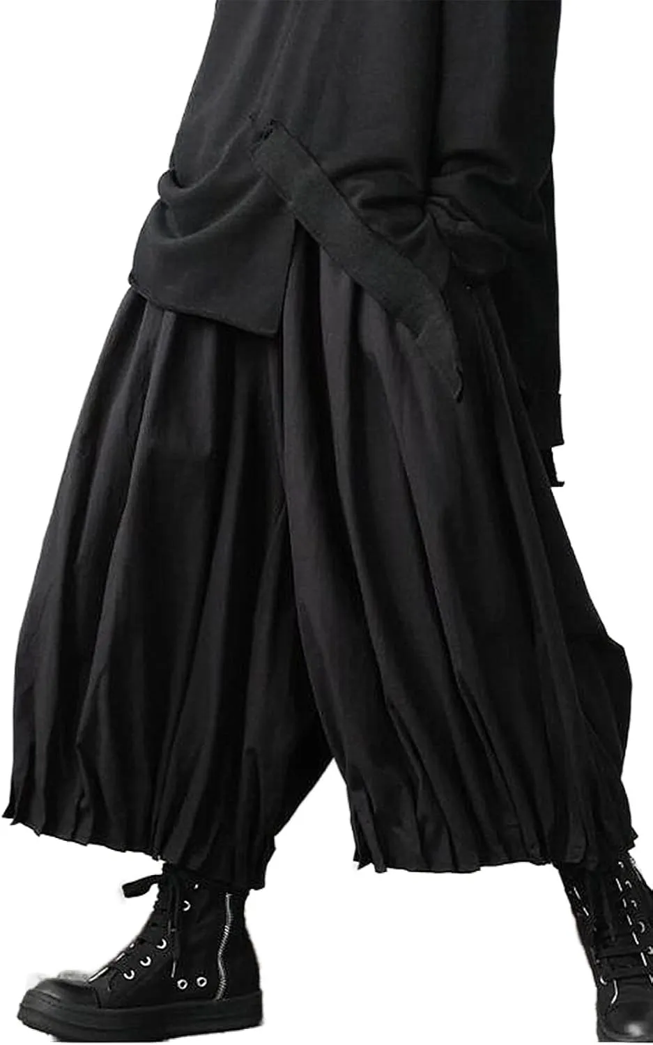 AITFINEISM Men's Casual Skirt Pants Loose Wide Leg Harem Pant Japanese Harajuku Kimono Trousers
