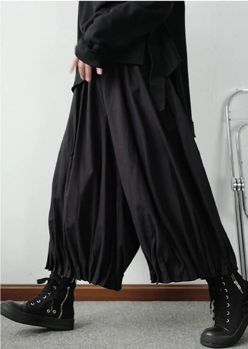 AITFINEISM Men's Casual Skirt Pants Loose Wide Leg Harem Pant Japanese Harajuku Kimono Trousers