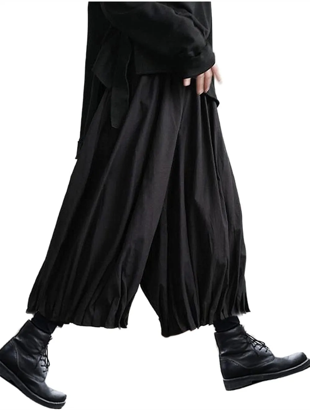 AITFINEISM Men's Casual Skirt Pants Loose Wide Leg Harem Pant Japanese Harajuku Kimono Trousers
