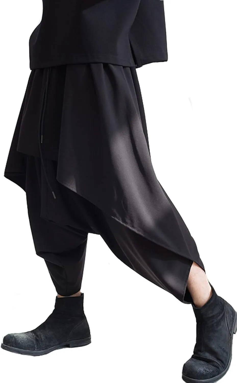 AITFINEISM Men's Casual Skirt Pants Loose Wide Leg Harem Pant Japanese Harajuku Kimono Trousers