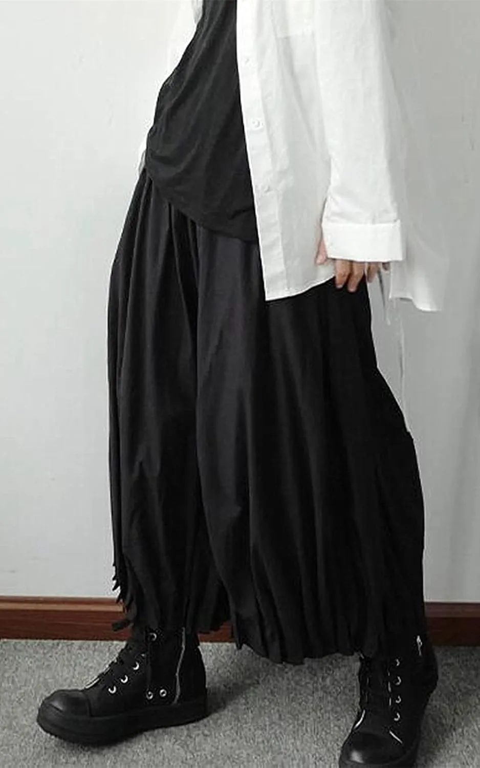 AITFINEISM Men's Casual Skirt Pants Loose Wide Leg Harem Pant Japanese Harajuku Kimono Trousers