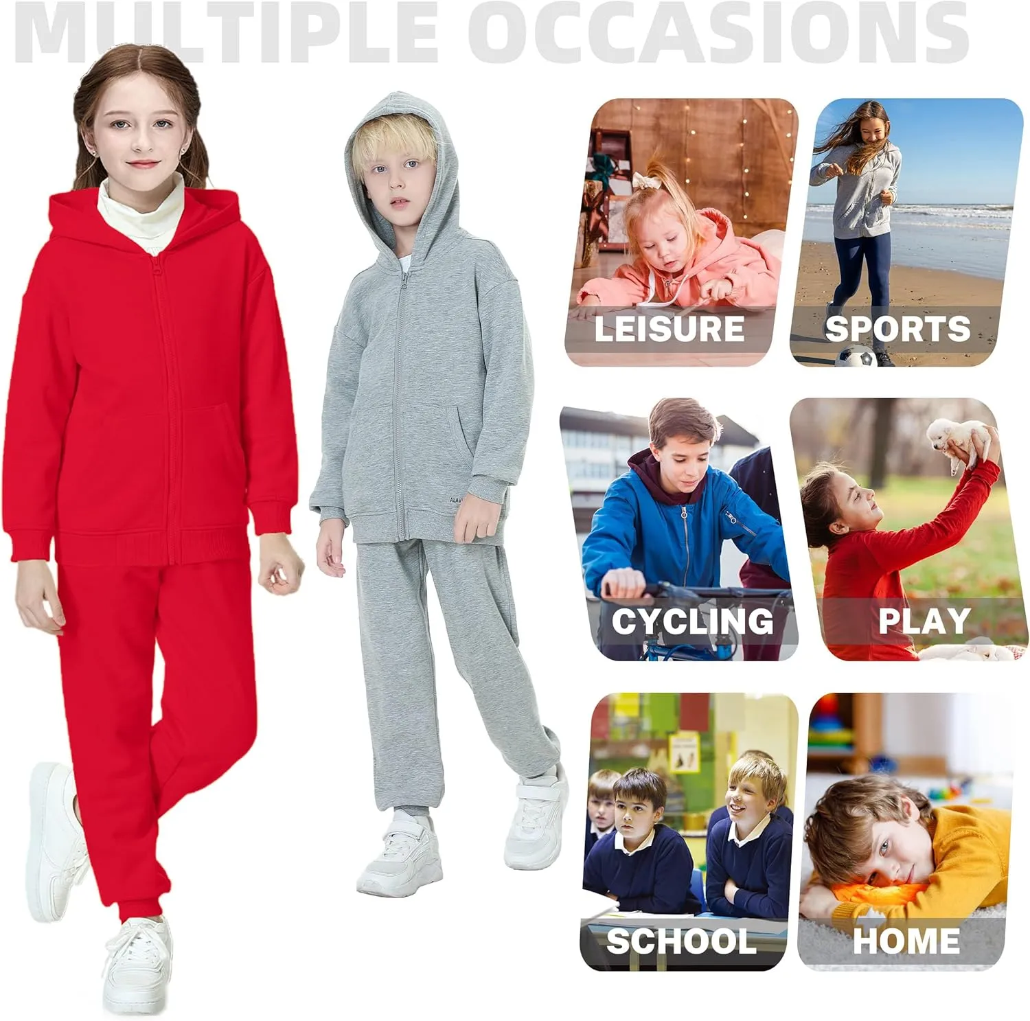 ALAVIKING Kids Soft Brushed Fleece Zip Up Hoodie Casual Athletic Hooded Sweatshirts for Boys and Girls 3-12 Years