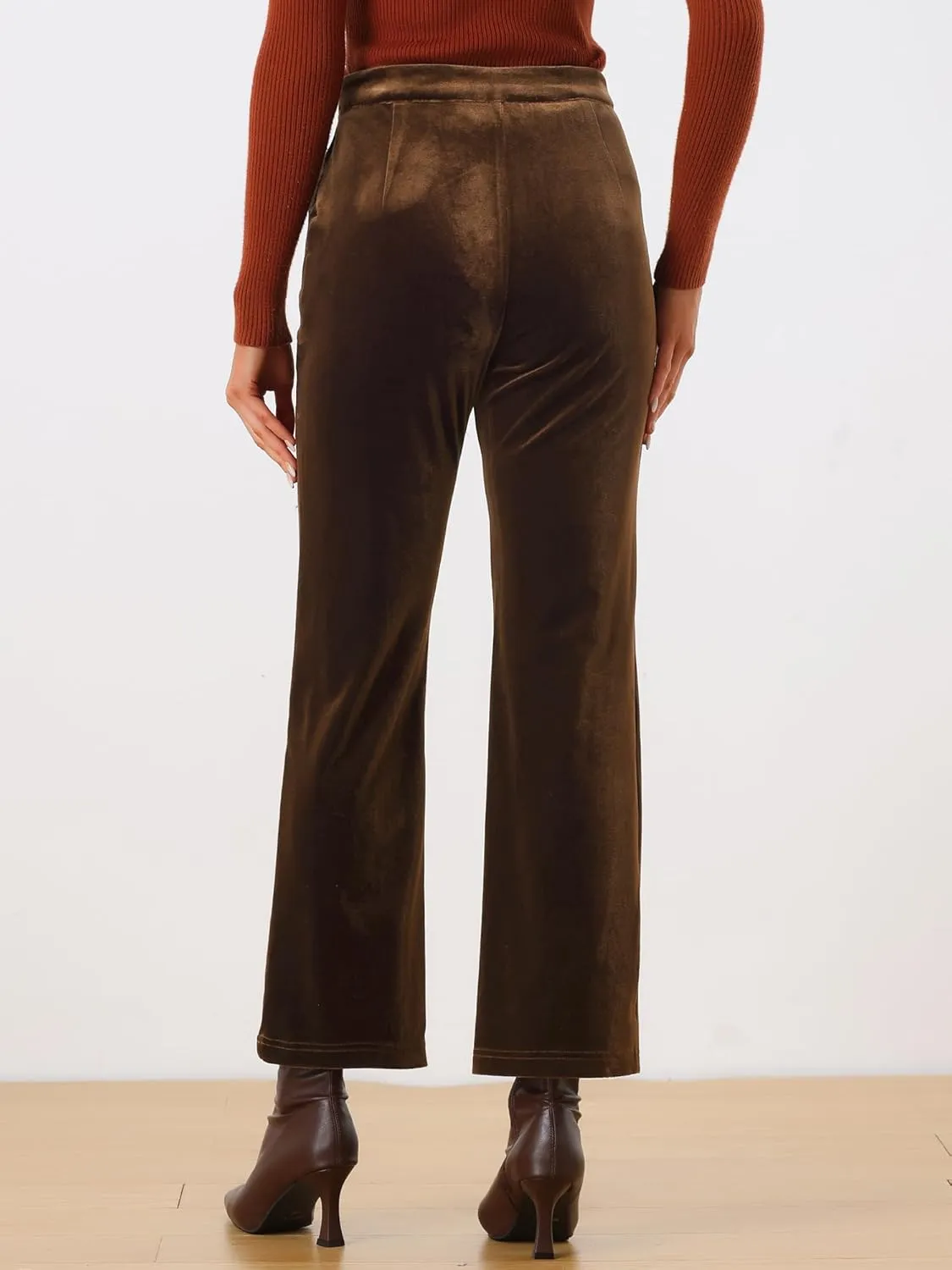 Allegra K Women's 2023 Velvet Elegant High Waist Trousers with Pockets Work Ankle Pants
