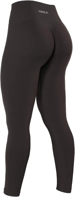 AUROLA Power Workout Leggings for Women Tummy Control Squat Proof Ribbed Thick Seamless Scrunch Active Pants