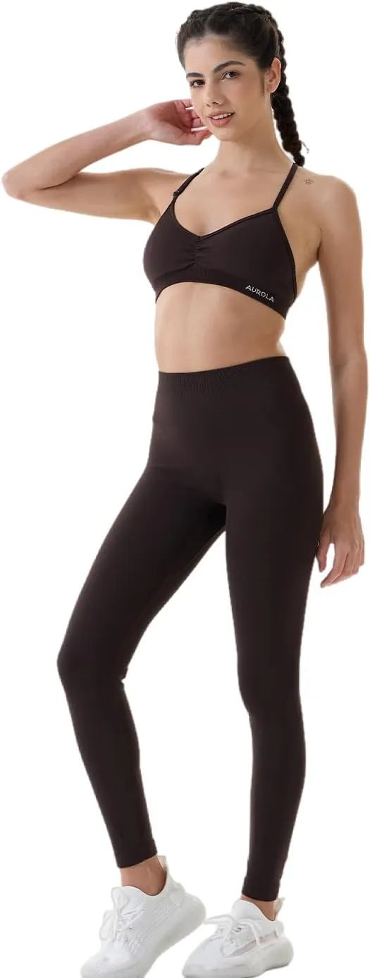 AUROLA Power Workout Leggings for Women Tummy Control Squat Proof Ribbed Thick Seamless Scrunch Active Pants