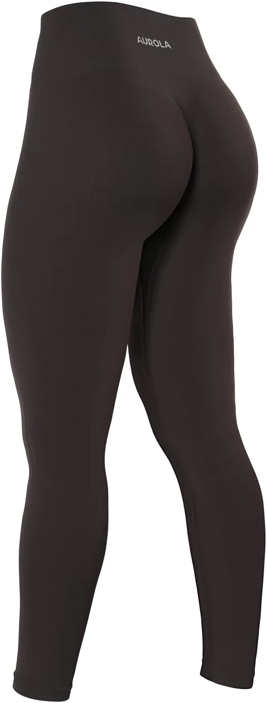 AUROLA Power Workout Leggings for Women Tummy Control Squat Proof Ribbed Thick Seamless Scrunch Active Pants