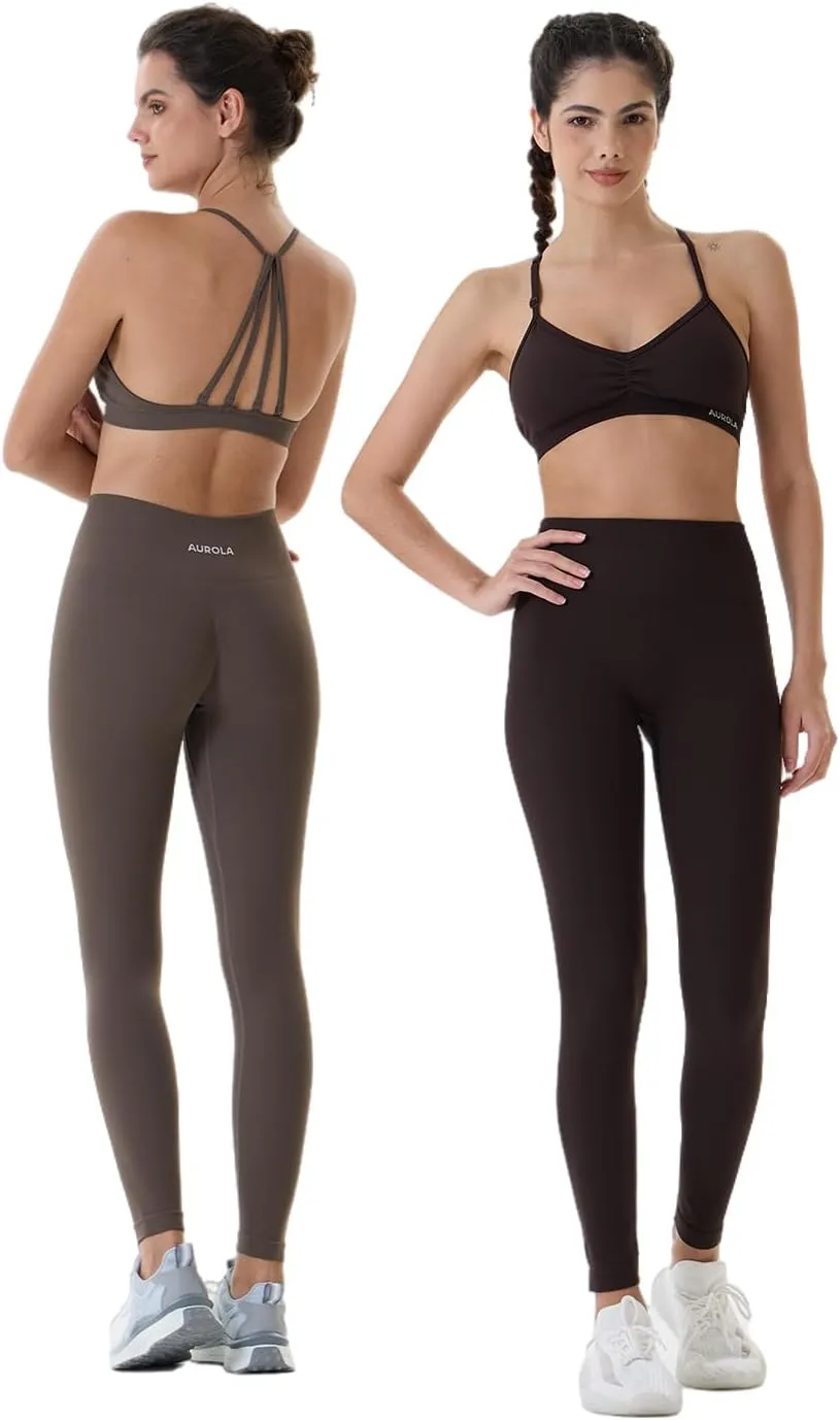 AUROLA Power Workout Leggings for Women Tummy Control Squat Proof Ribbed Thick Seamless Scrunch Active Pants