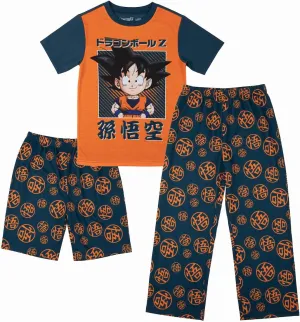 Bioworld Dragon Ball Z Youth Sleepwear Set Tee Shirt, Sleep Shorts, and Sleep Pants