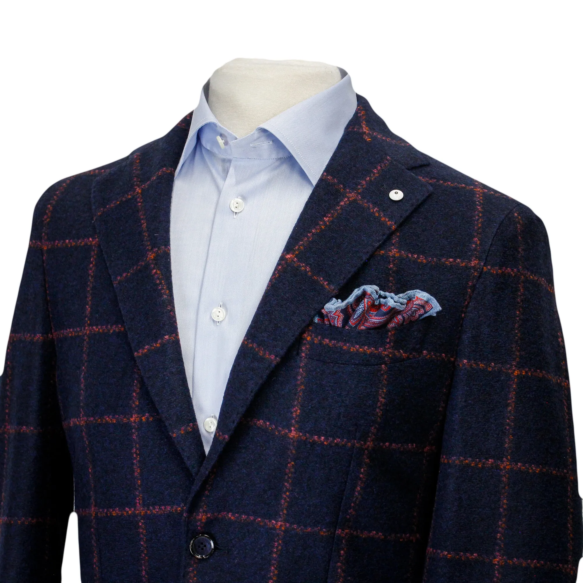 Blue Windowpane Wool Jersey Contemporary Fit Sport Jacket - L.B.M 1911