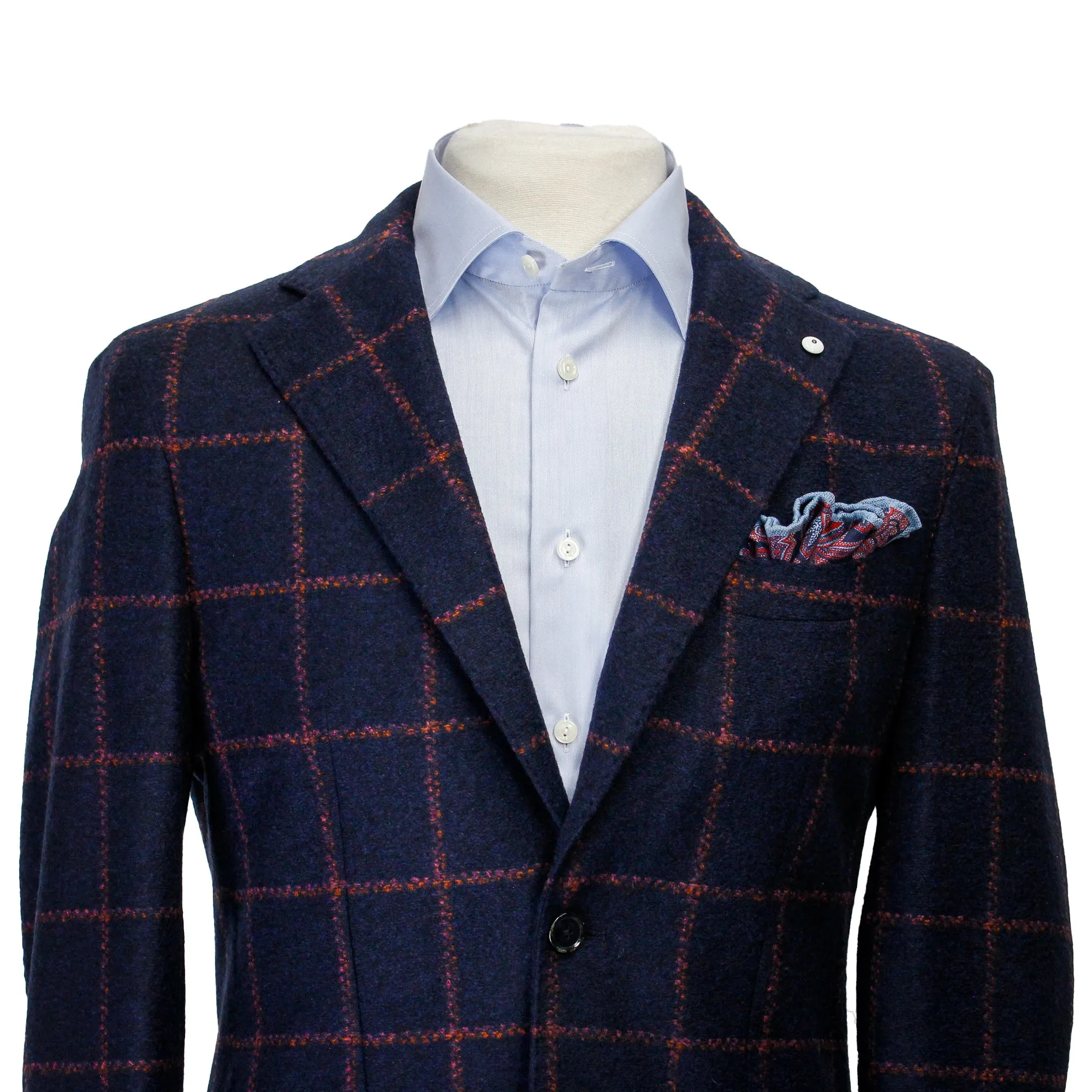 Blue Windowpane Wool Jersey Contemporary Fit Sport Jacket - L.B.M 1911