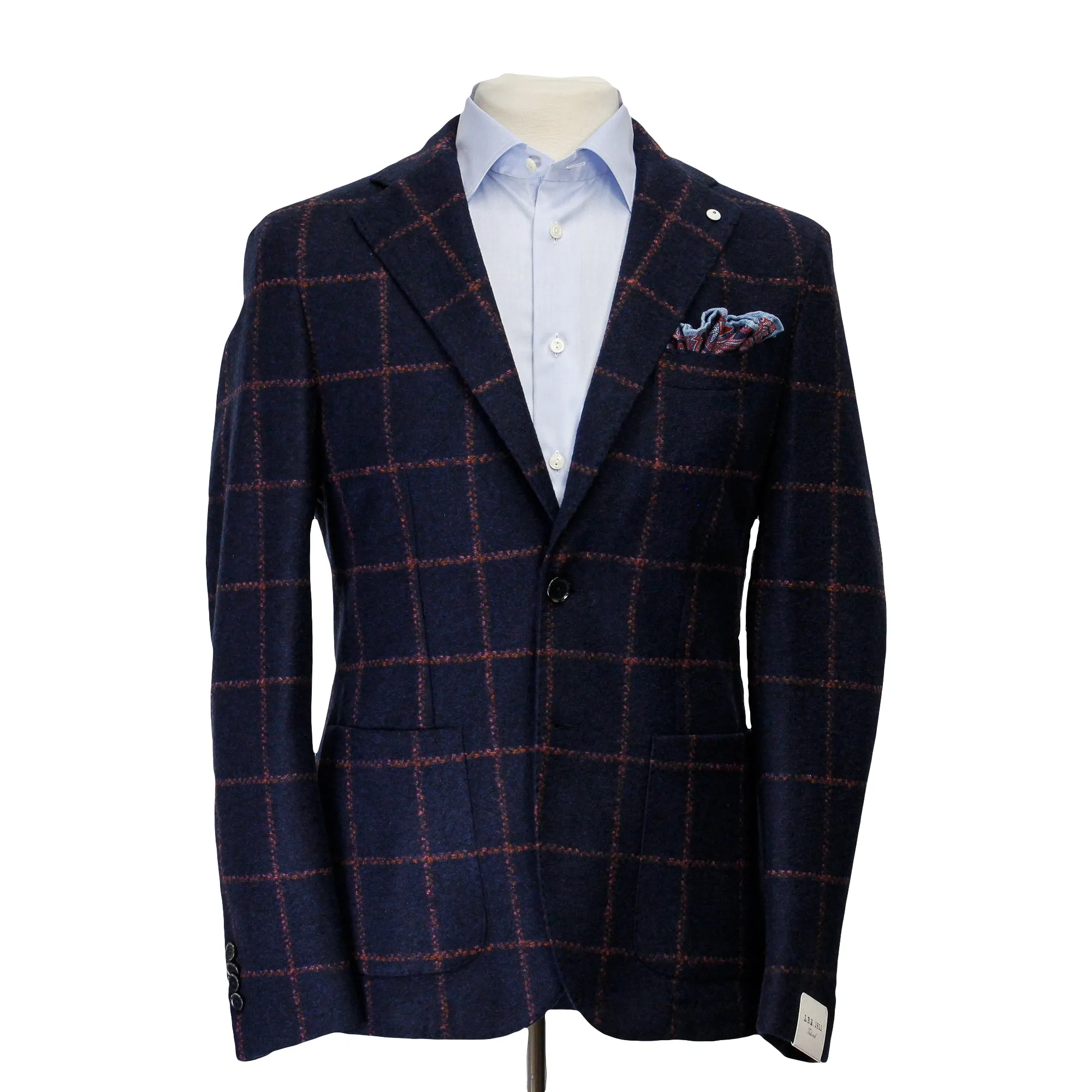 Blue Windowpane Wool Jersey Contemporary Fit Sport Jacket - L.B.M 1911