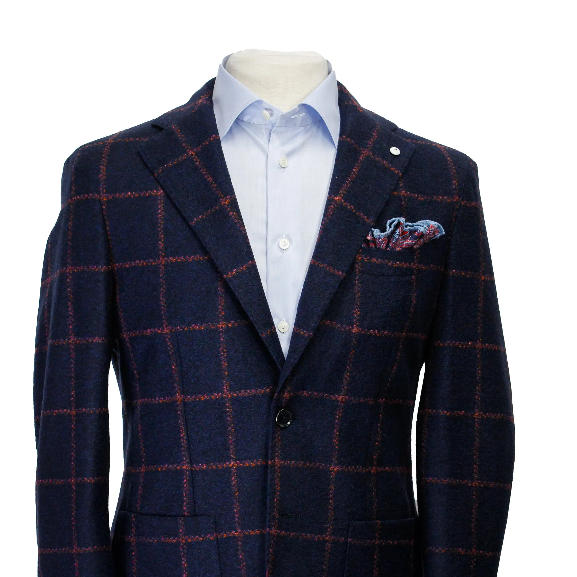 Blue Windowpane Wool Jersey Contemporary Fit Sport Jacket - L.B.M 1911