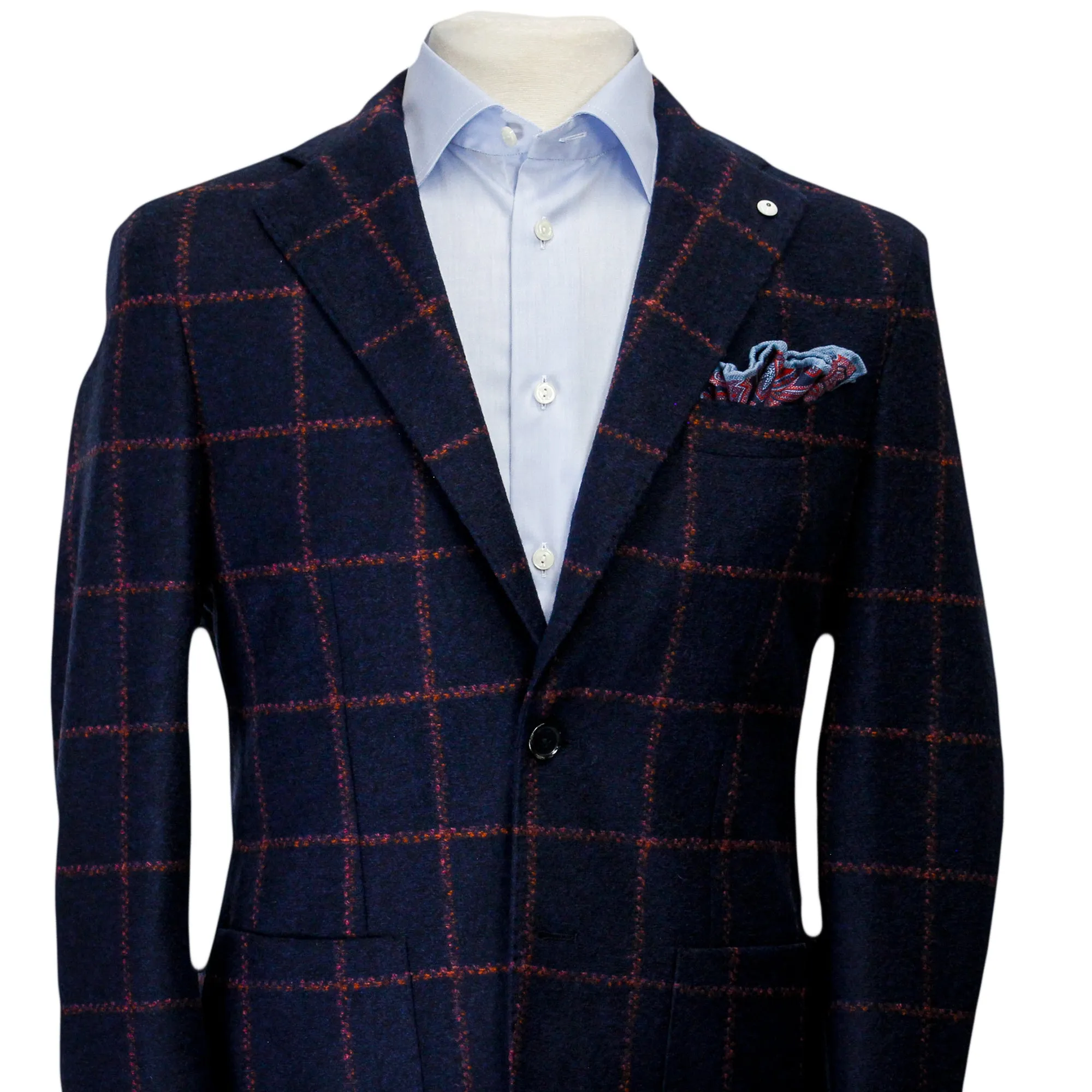 Blue Windowpane Wool Jersey Contemporary Fit Sport Jacket - L.B.M 1911