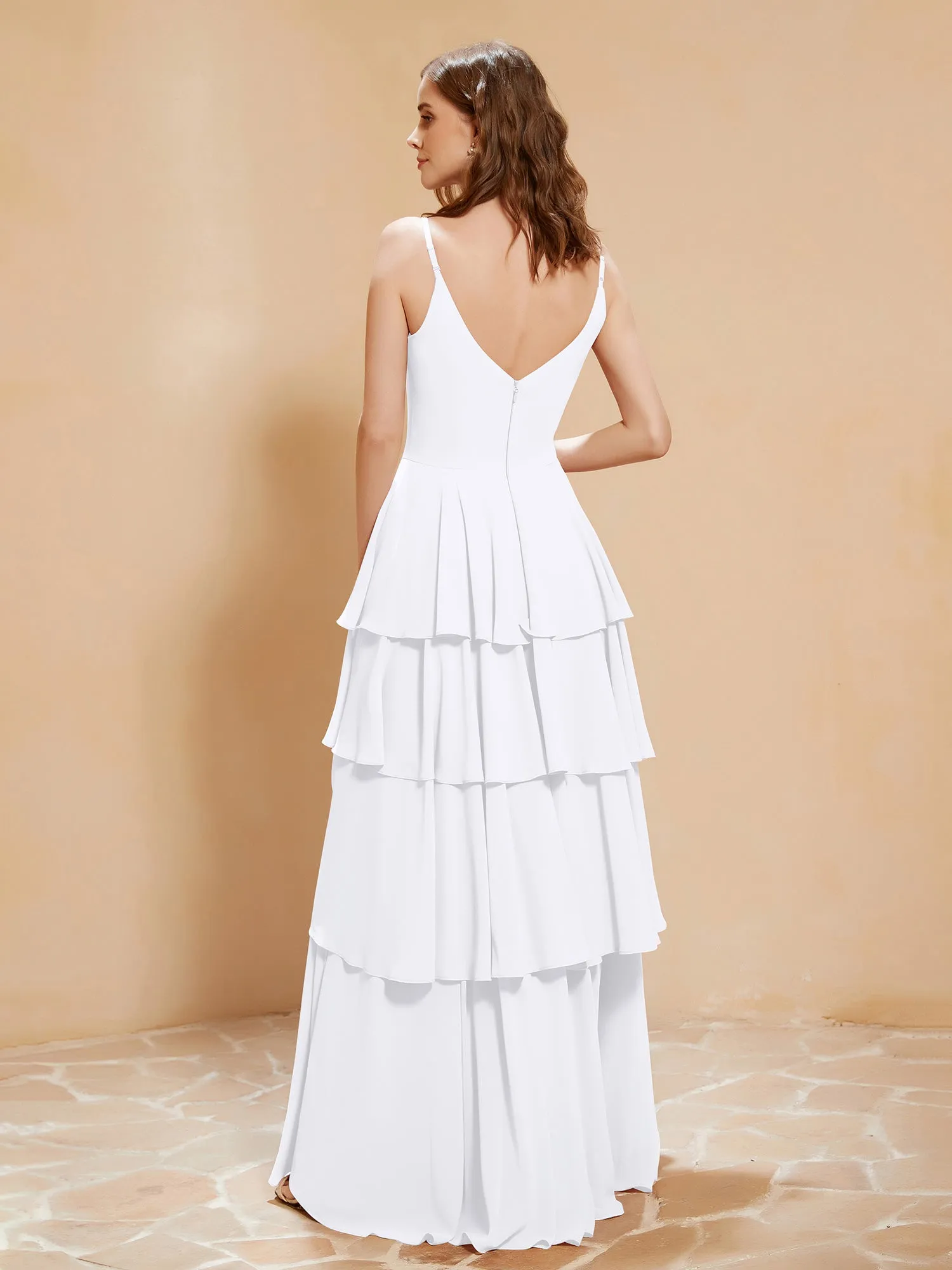 Boho V-neck Floor-length Dress Flowy Ruffles White Plus Size