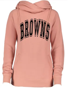 Browns Pink Out Tackle Cancer Football Women's Cowl Double Hood Top