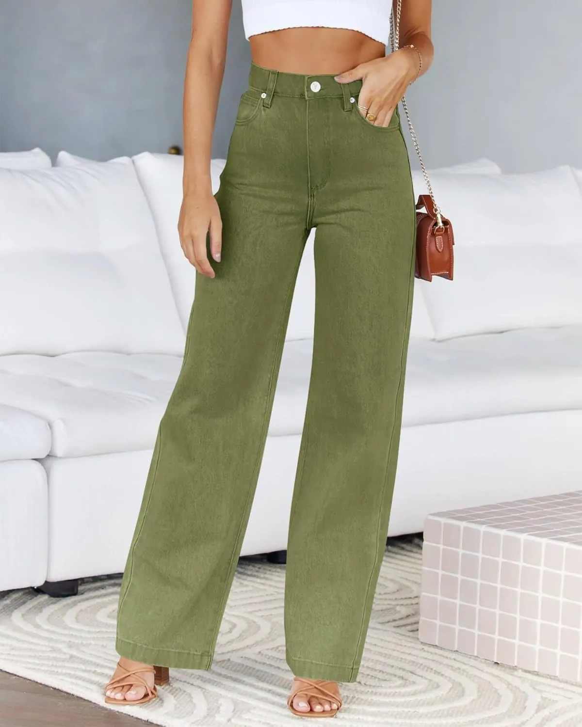 Cicy Bell Women's High Waisted Jeans Boyfriend Baggy Straight Leg Casual Denim Pants with Pockets