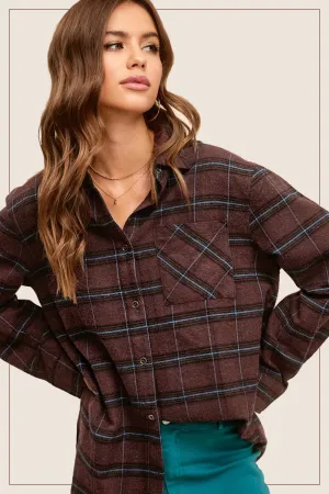 Classic Button Down Plaid Shirt - Brown