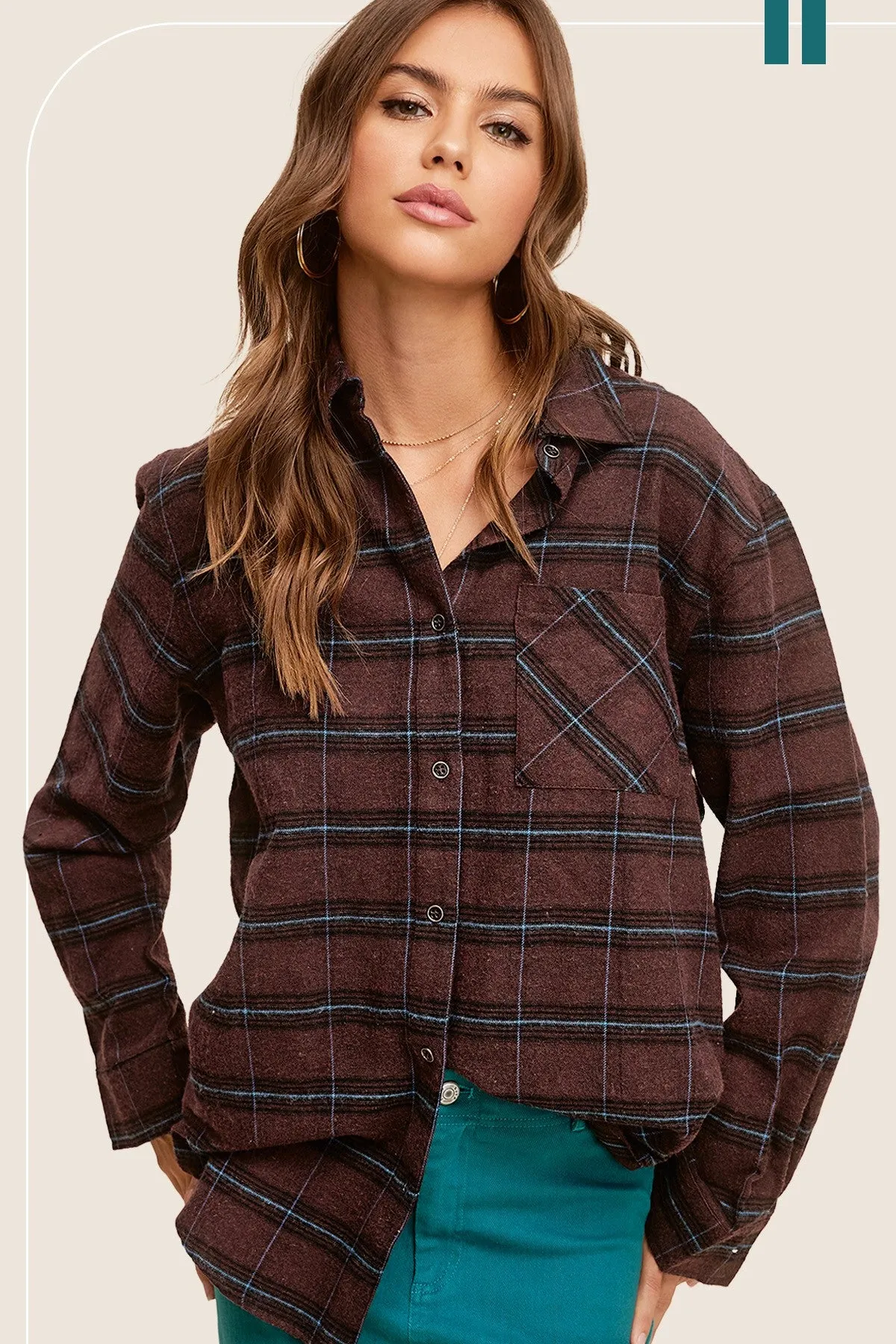 Classic Button Down Plaid Shirt - Brown