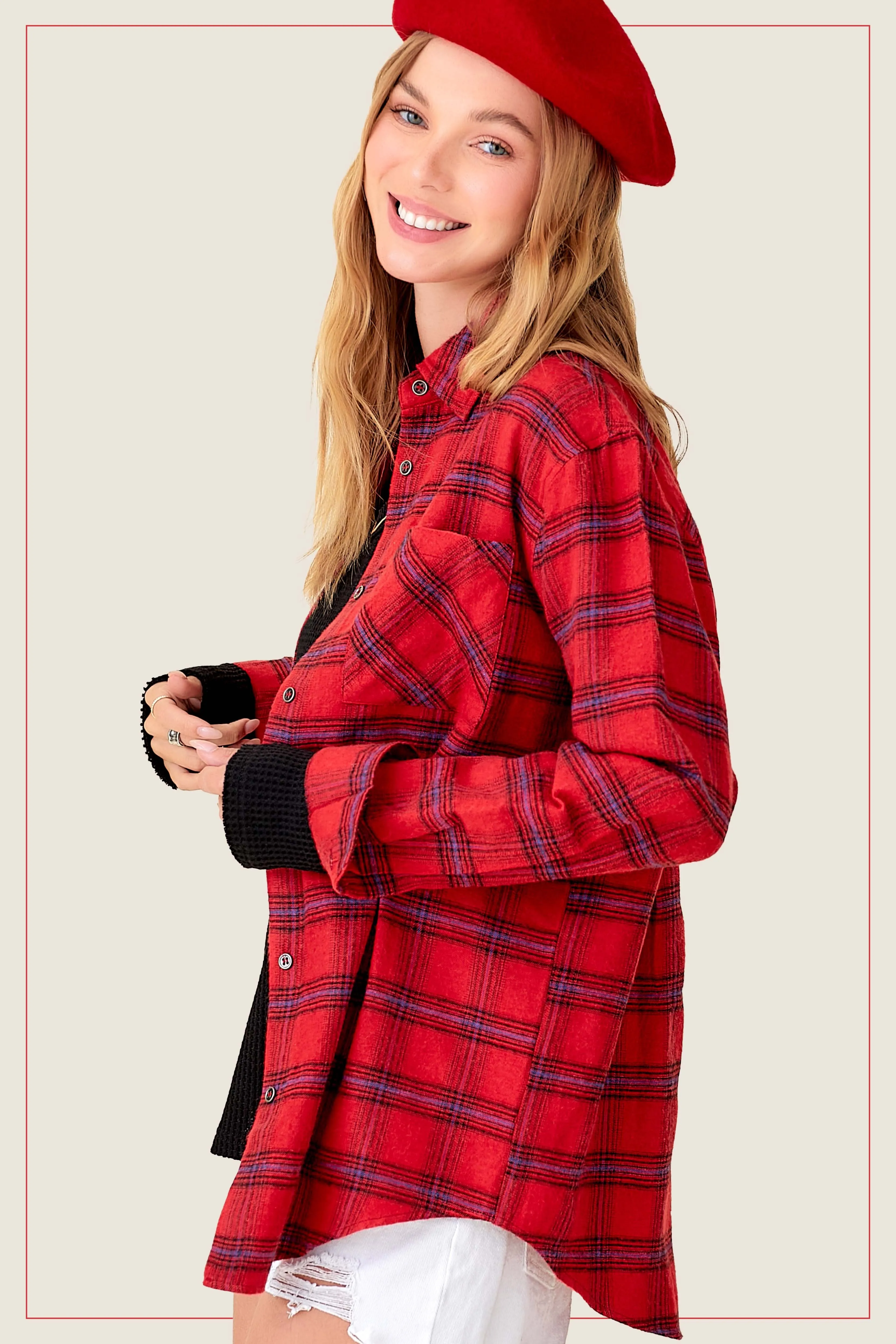 Classic Button Down Plaid Shirt - Red
