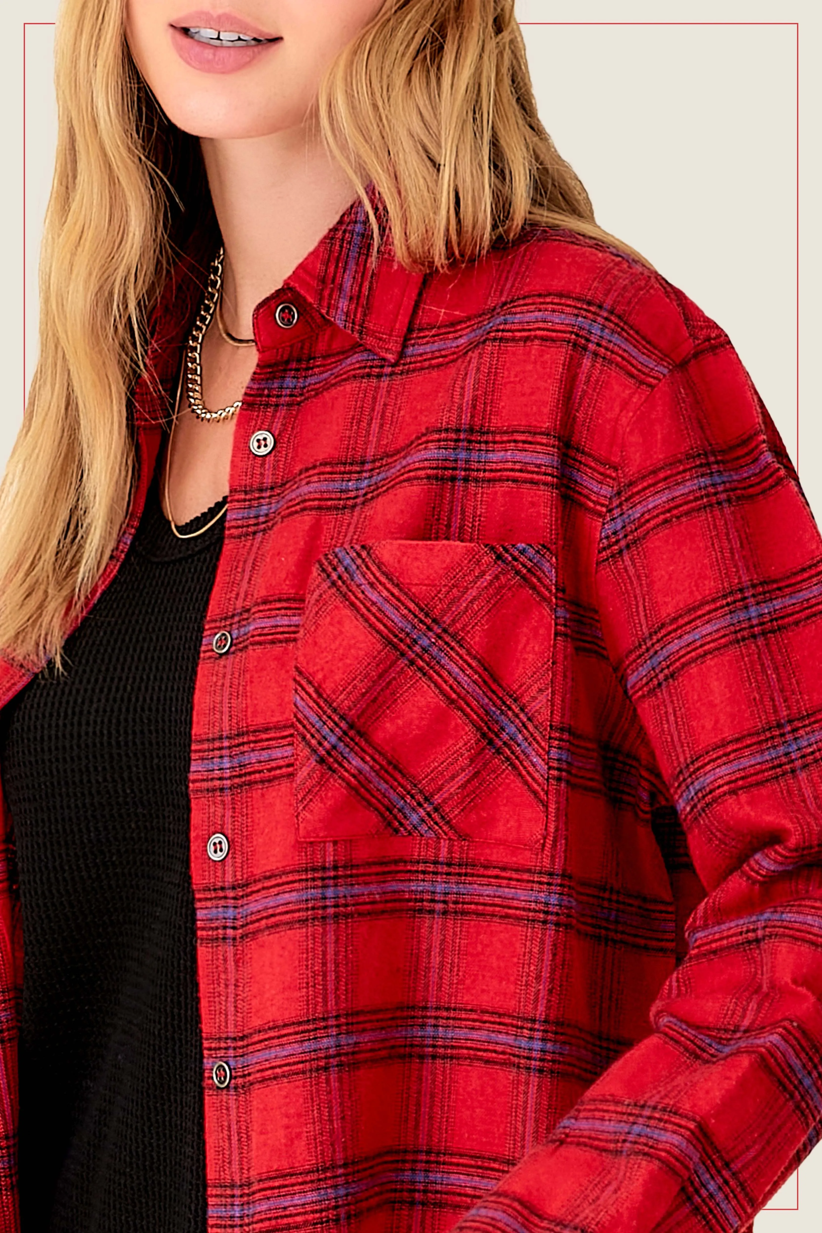 Classic Button Down Plaid Shirt - Red