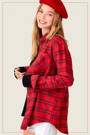 Classic Button Down Plaid Shirt - Red