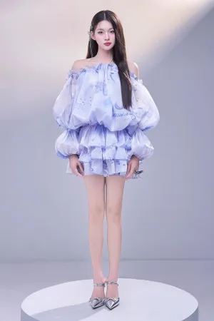 Clouds Blouson Halter Neck Organza Mini Dress