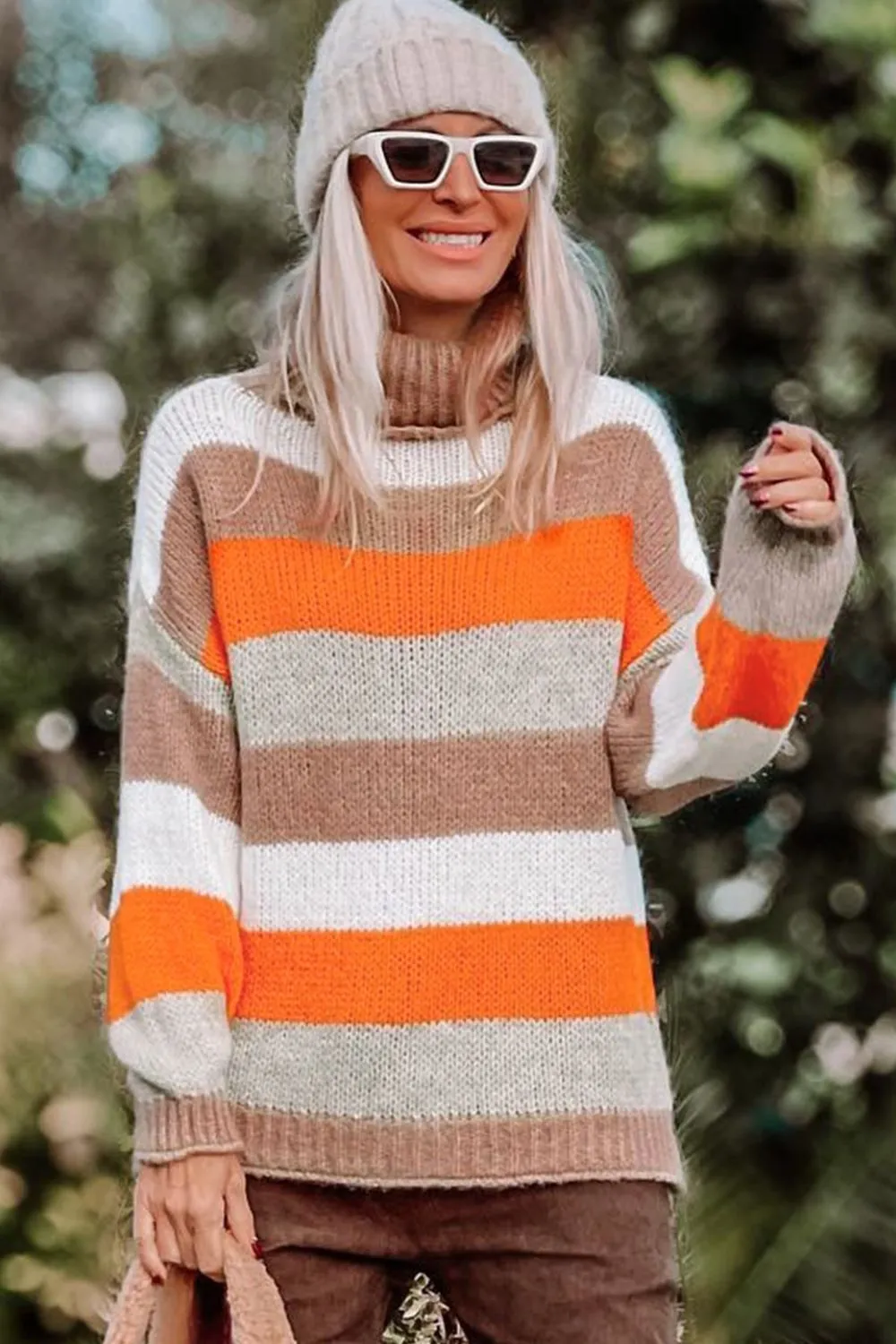 Color Block Drop Shoulder Turtleneck Sweater For women