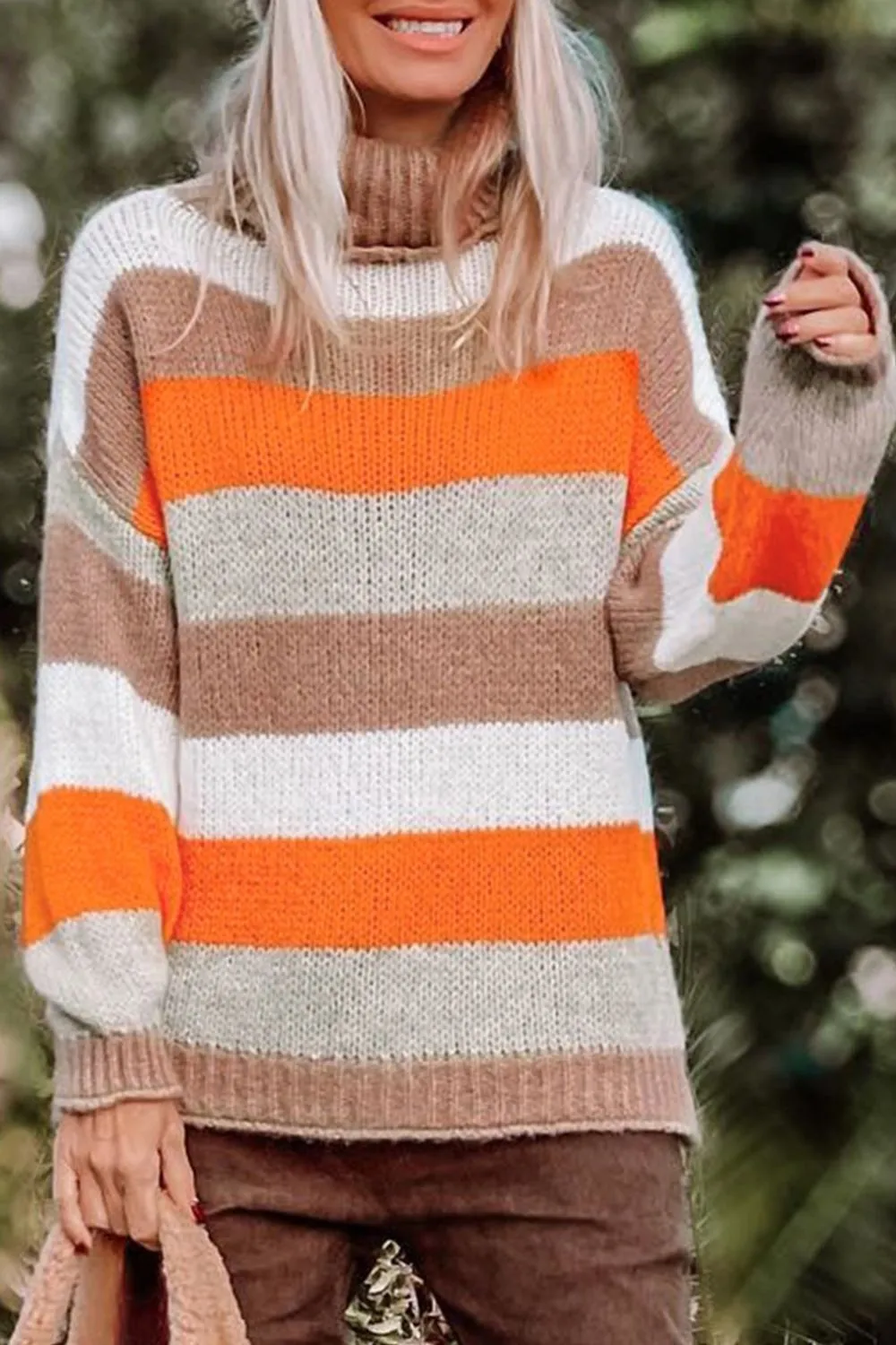 Color Block Drop Shoulder Turtleneck Sweater For women