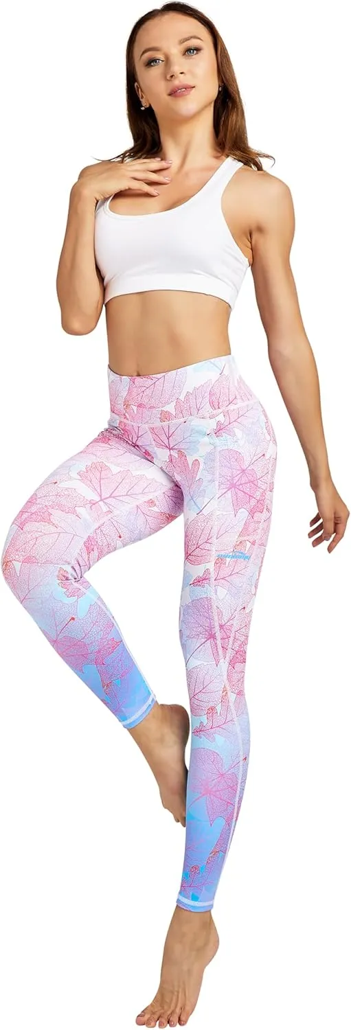 COOLOMG Women Leggings Breast Cancer Awareness Yoga Pants Pink Ribbon Tights with Side Pockets