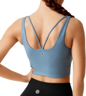 Desol Padded Longline Sports Bras for Women, Criss Cross Back Adjustable Strappy Running Workout Gym Yoga Crop Tank Top
