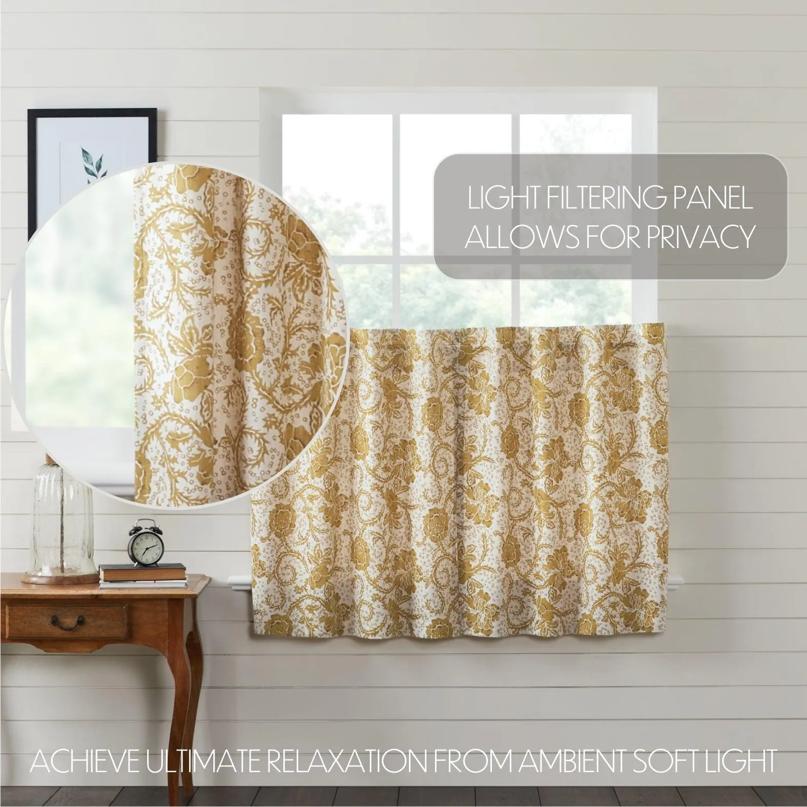Dorset Gold Floral Tier Curtain Set of 2 L36xW36 VHC Brands