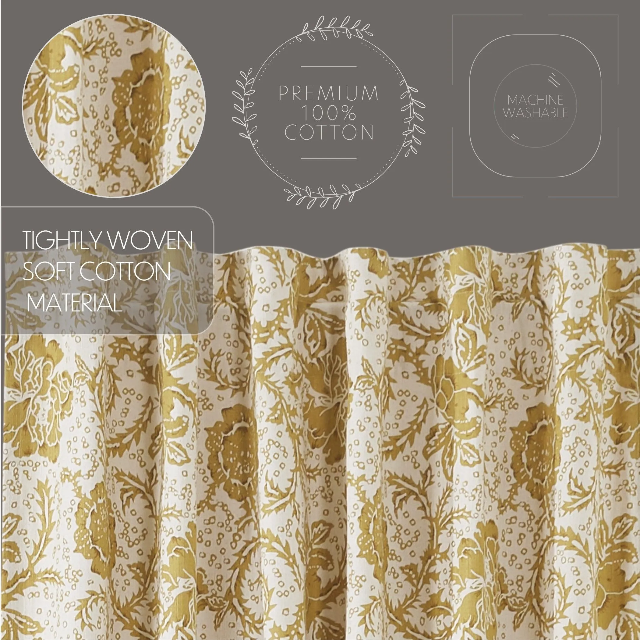 Dorset Gold Floral Tier Curtain Set of 2 L36xW36 VHC Brands