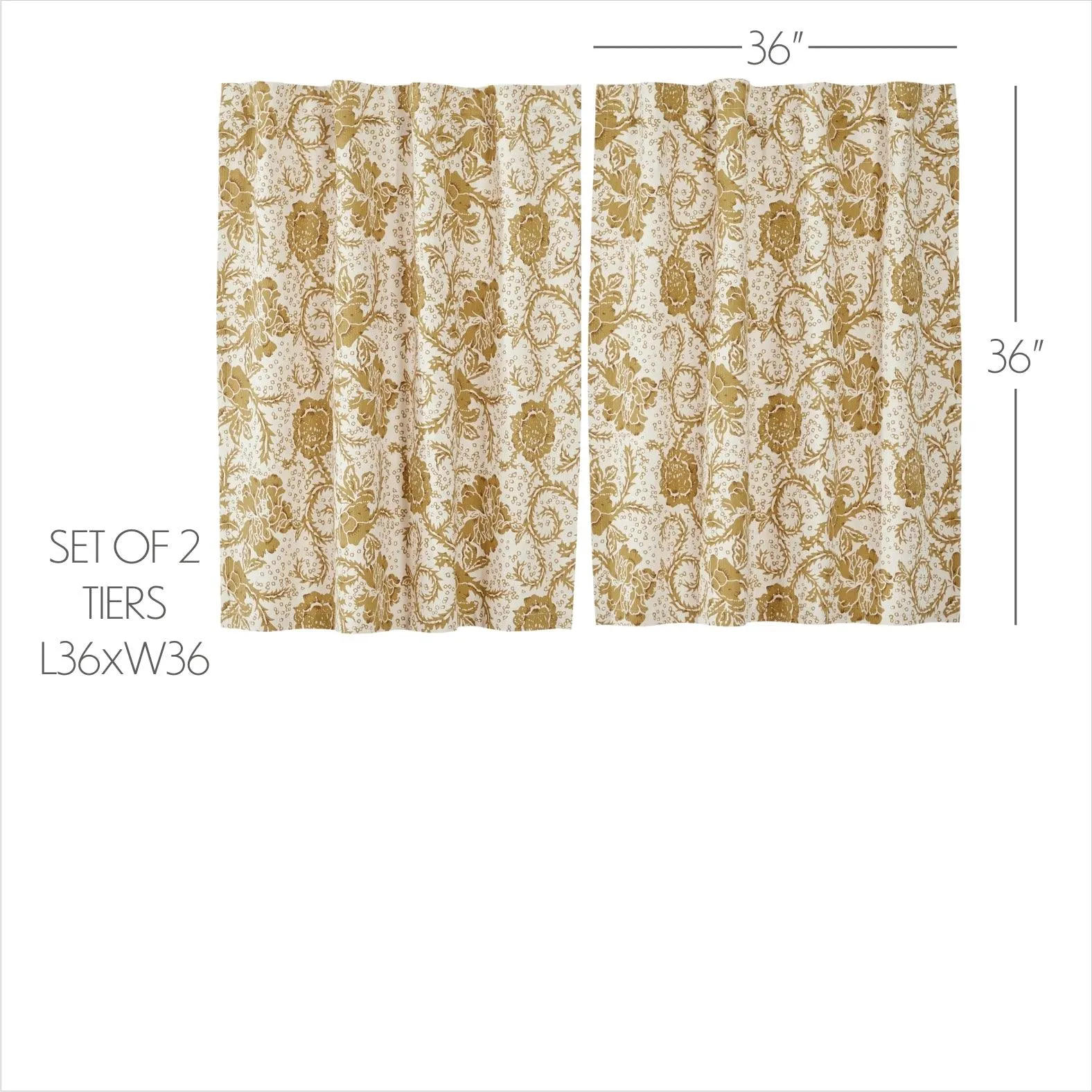 Dorset Gold Floral Tier Curtain Set of 2 L36xW36 VHC Brands