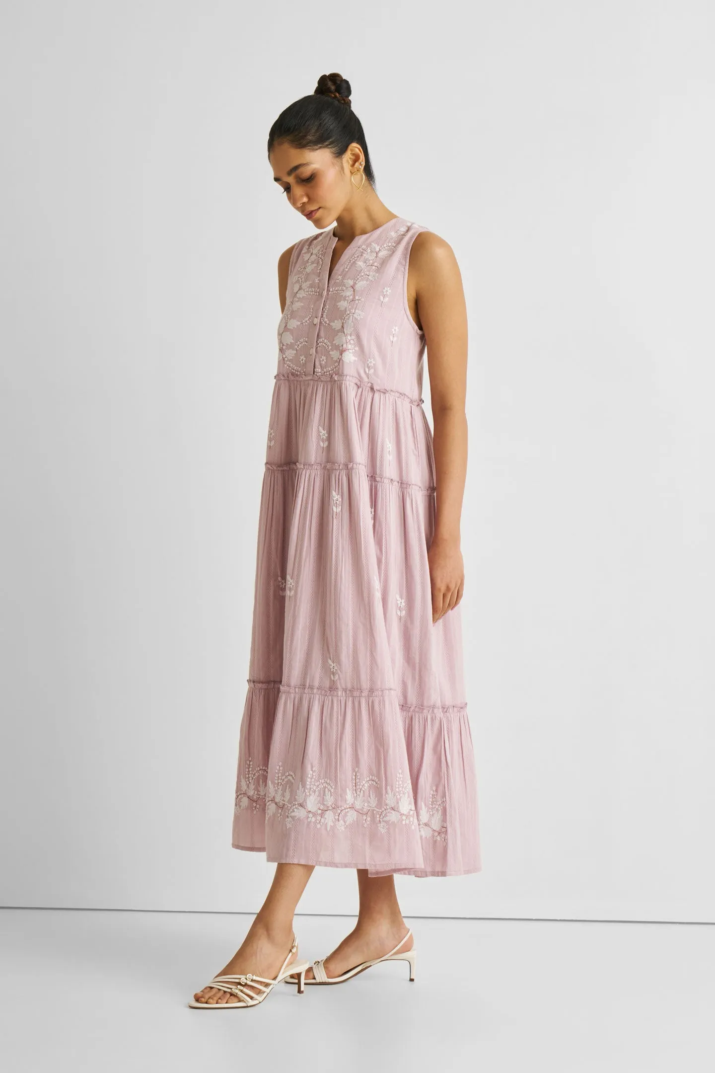 Embroidered Resort Maxi Dress in Pink