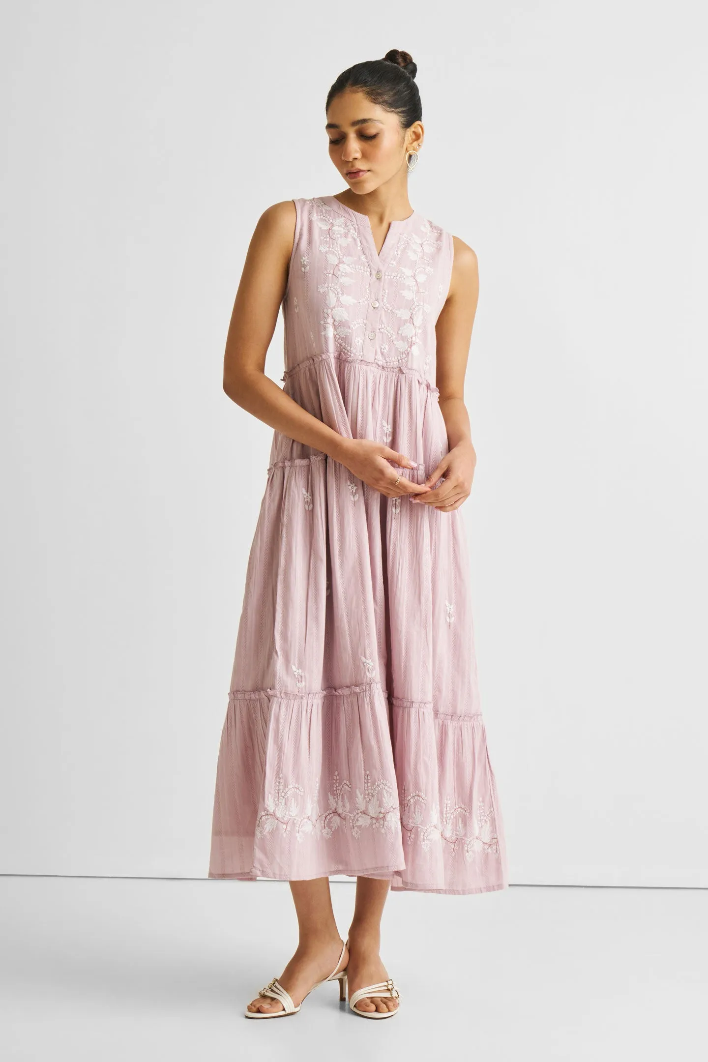 Embroidered Resort Maxi Dress in Pink