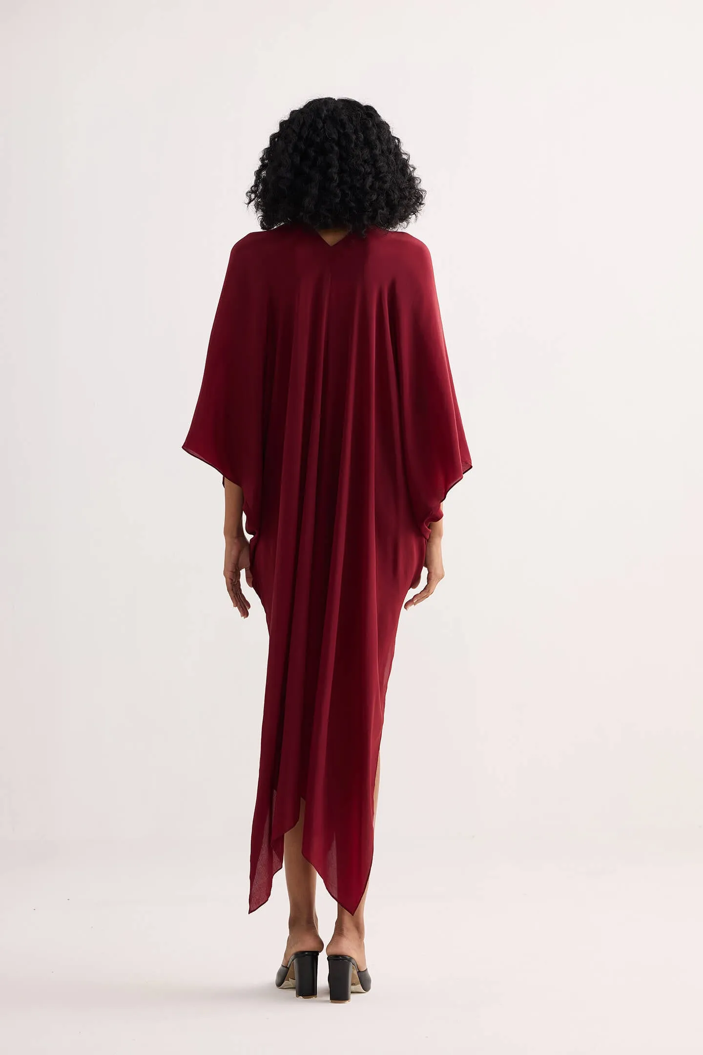 Front Twist Kaftan Dress in Burgundy