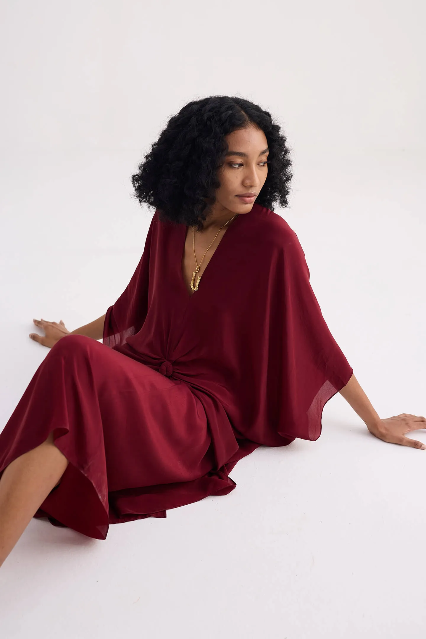 Front Twist Kaftan Dress in Burgundy