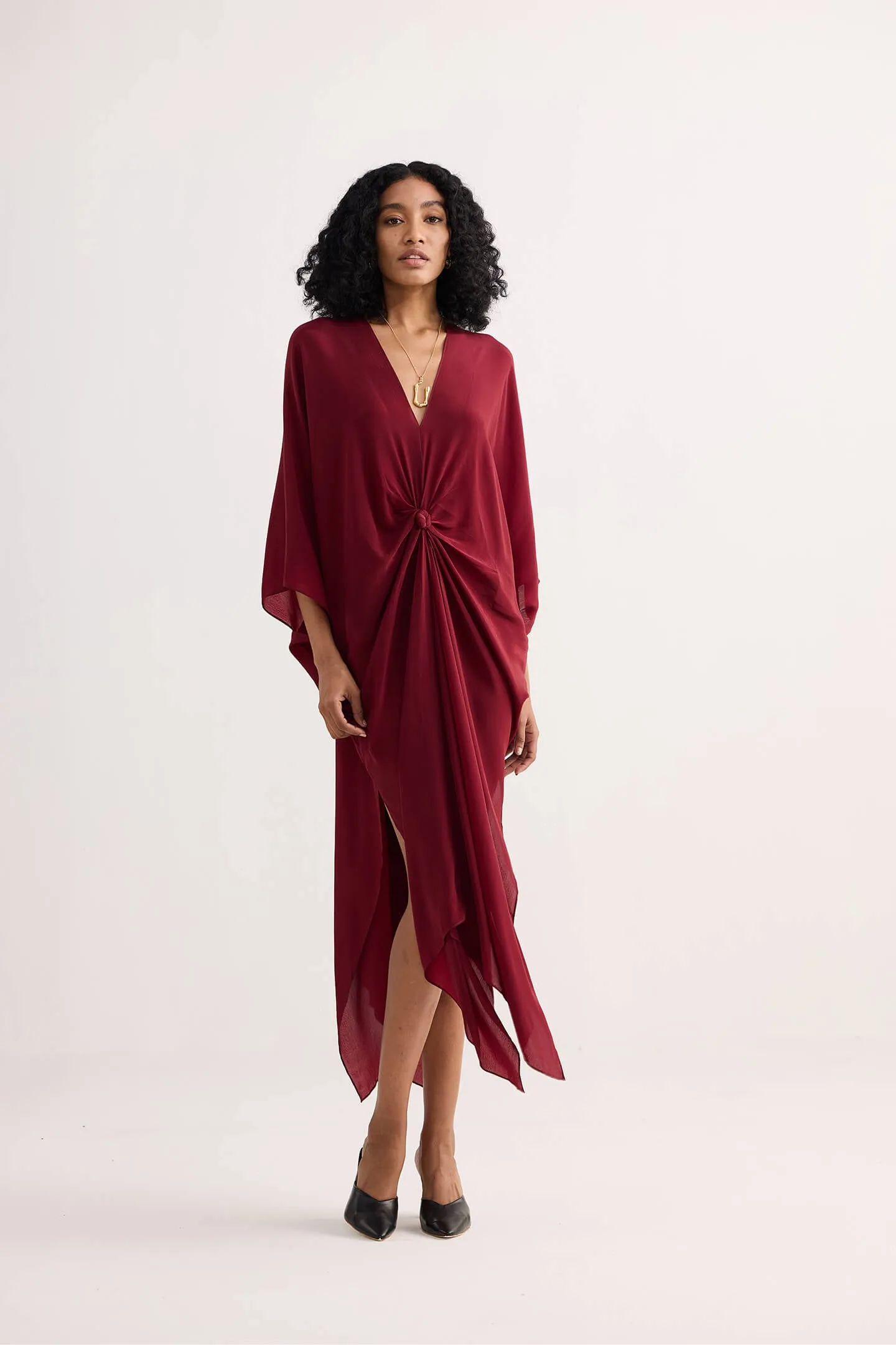 Front Twist Kaftan Dress in Burgundy
