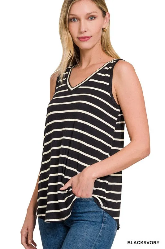 FS CLEARANCE Stripe Sleeveless V-Neck Top