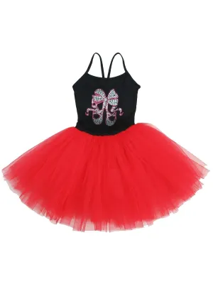Girls Black Red Rhinestone Ballet Shoes Bow Ballet Dress 9M-8