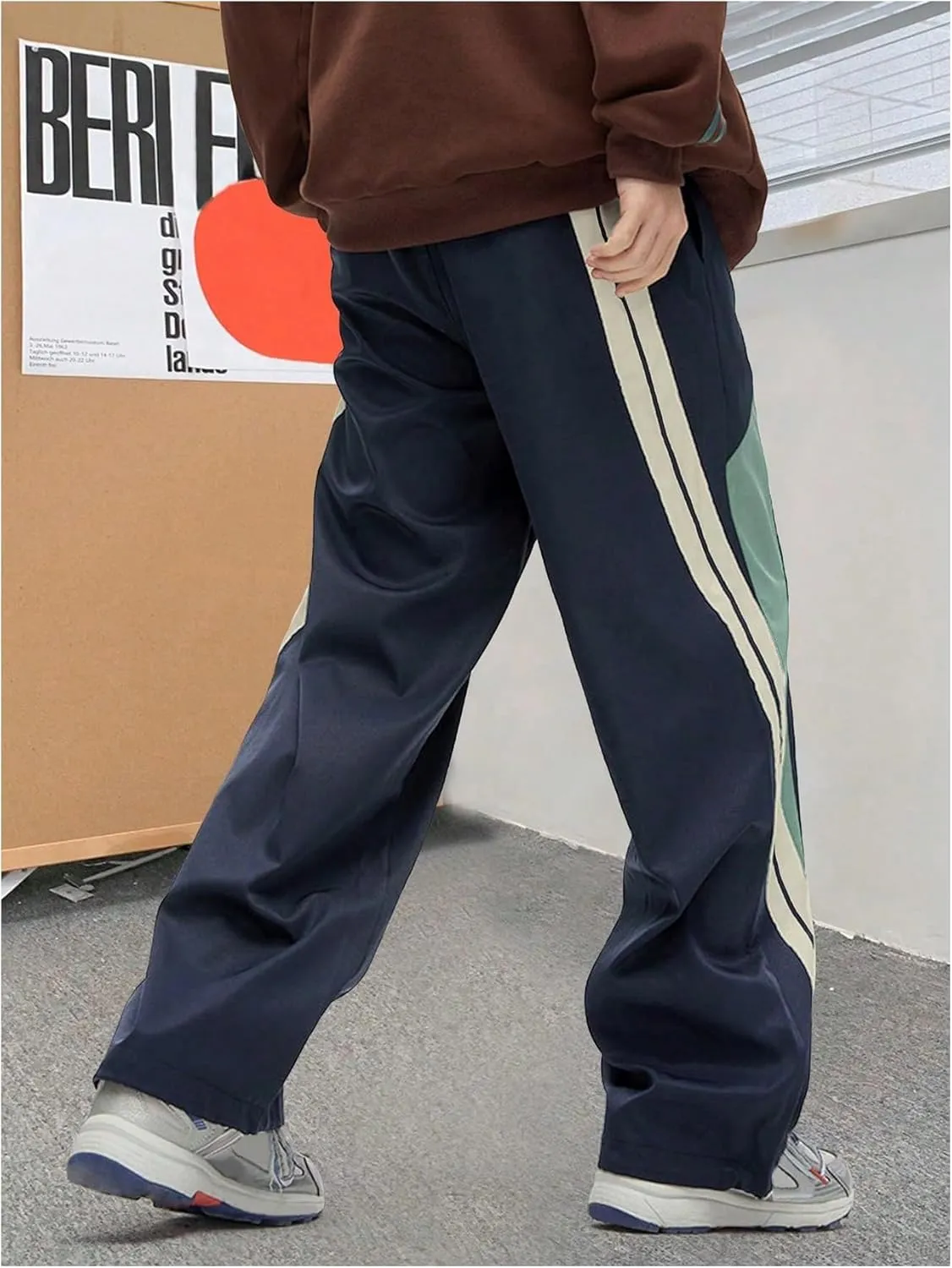 GORGLITTER Boy's Color Block Baseball Pants Striped Wide Leg Baggy Track Pant with Pockets