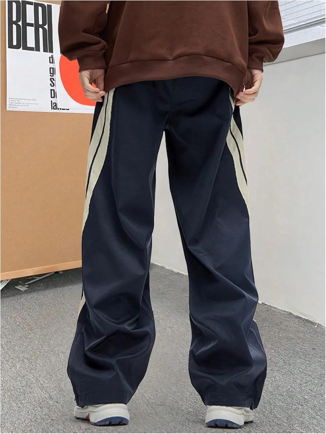 GORGLITTER Boy's Color Block Baseball Pants Striped Wide Leg Baggy Track Pant with Pockets