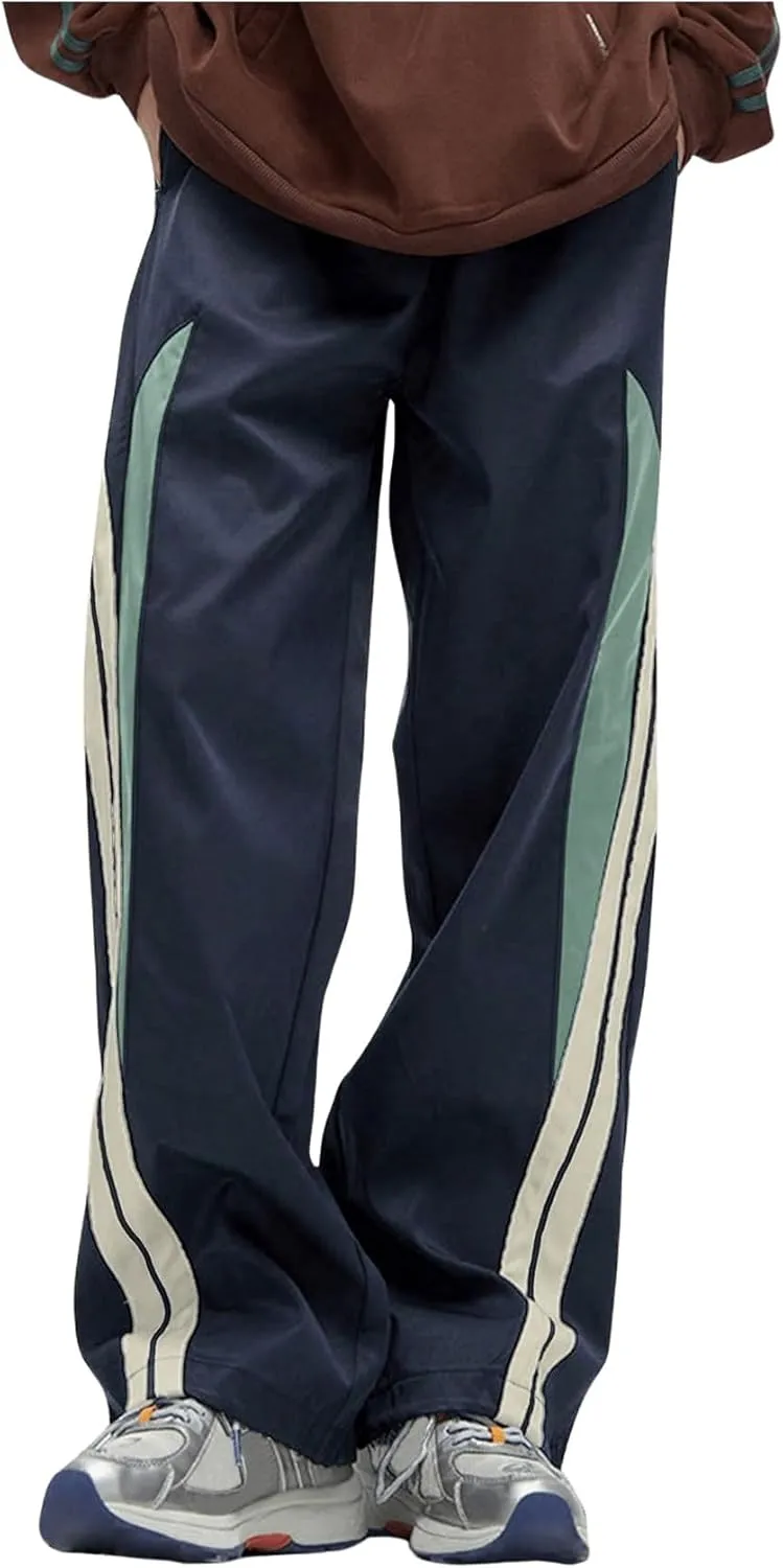 GORGLITTER Boy's Color Block Baseball Pants Striped Wide Leg Baggy Track Pant with Pockets