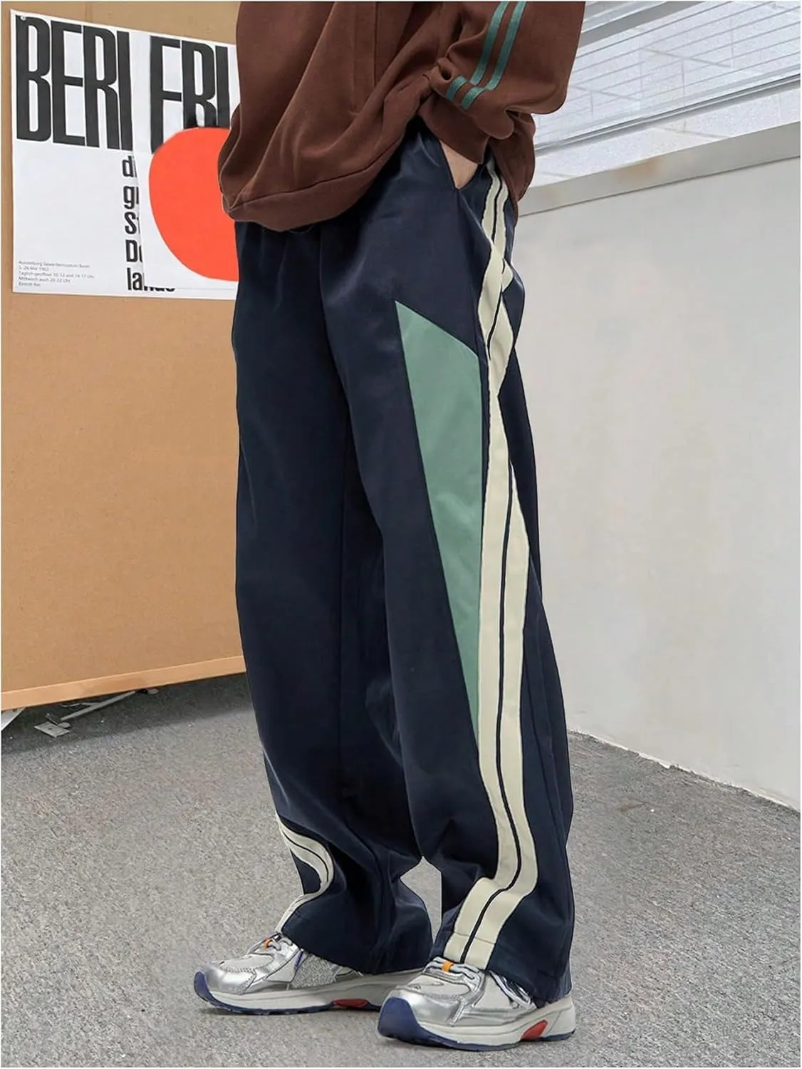 GORGLITTER Boy's Color Block Baseball Pants Striped Wide Leg Baggy Track Pant with Pockets