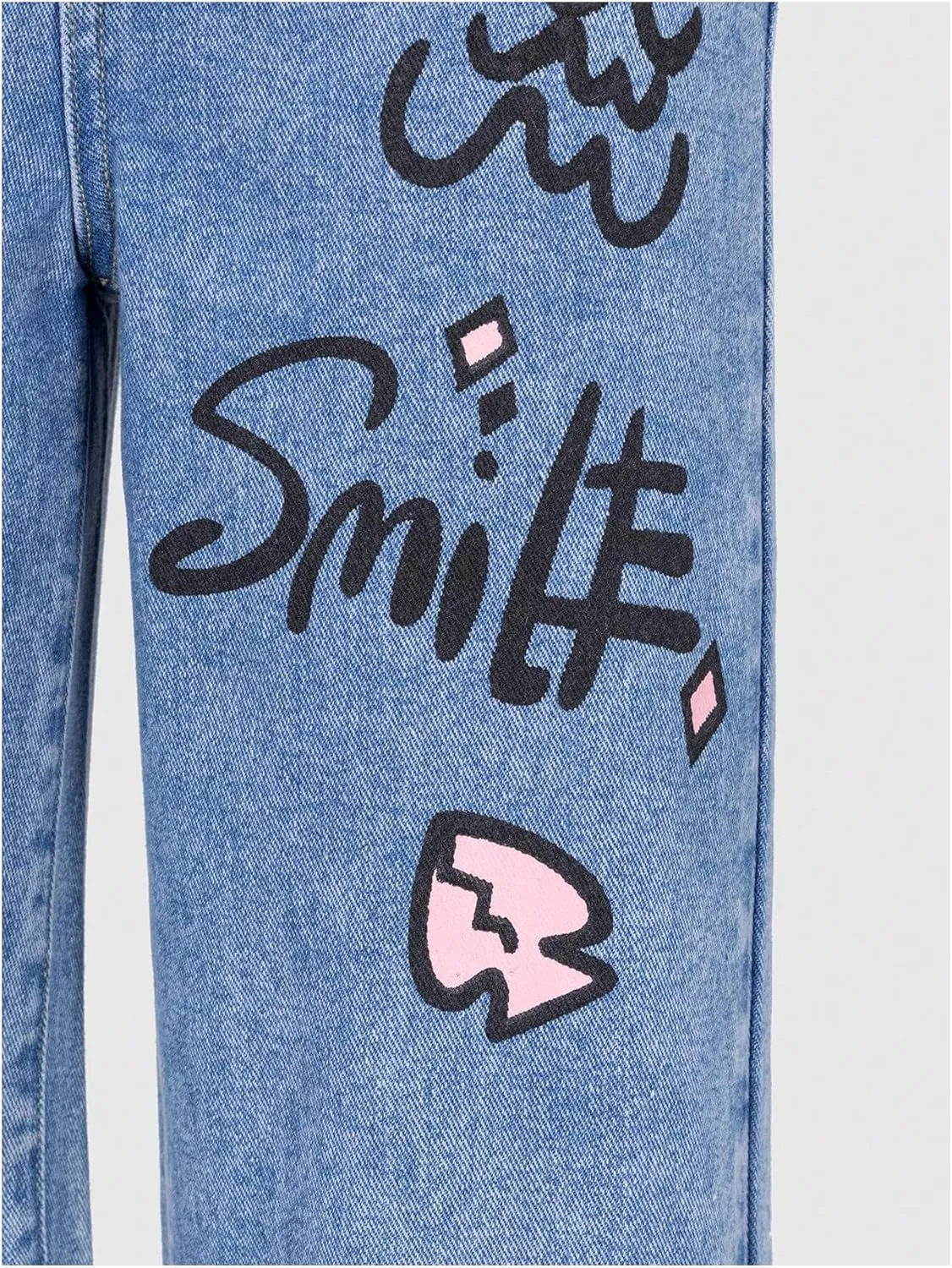 GORGLITTER Girl's Wide Leg Graphic Jeans Y2K Ripped Zipper Fly Denim Pants with Pockets