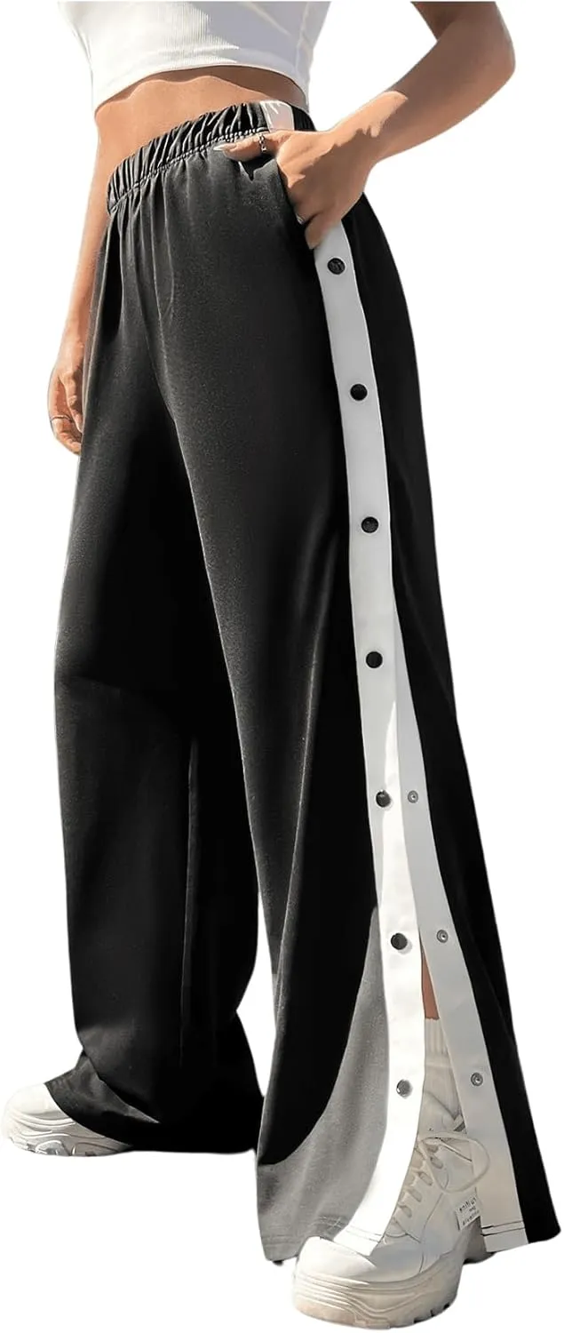 GORGLITTER Women's Wide Leg Elastic Waist Track Pants Split Leg Casual Bell Bottom Sweatpants with Pockets